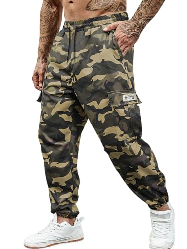 Hidkat Mens Camo Jogger Pants Military Army Combat Cargo Pants Leg-Bound Tapered Casual Camouflage Tactical Pants