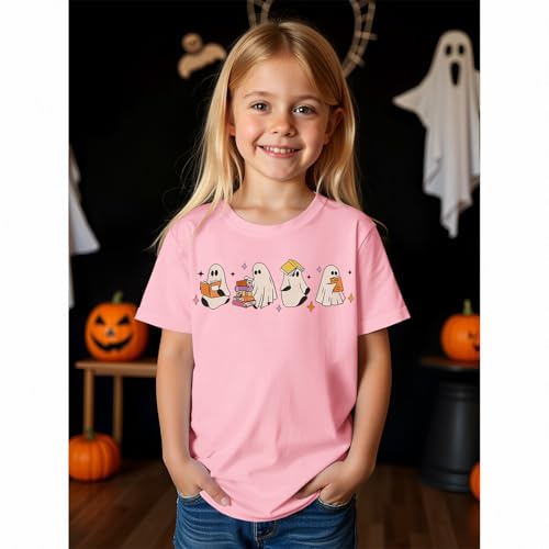 SOFEON Halloween Shirts for Kids Girls Boys Ghost Reading Books Shirt Spooky Season T-Shirt Cute Ghost Graphic Tees Tops2