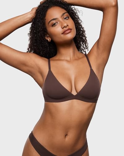 Image of INLYRIC Women's Inbarely Triangle Bralette Plunge Unlined Seamless Bra No Underwire Sexy Comfortable Everyday