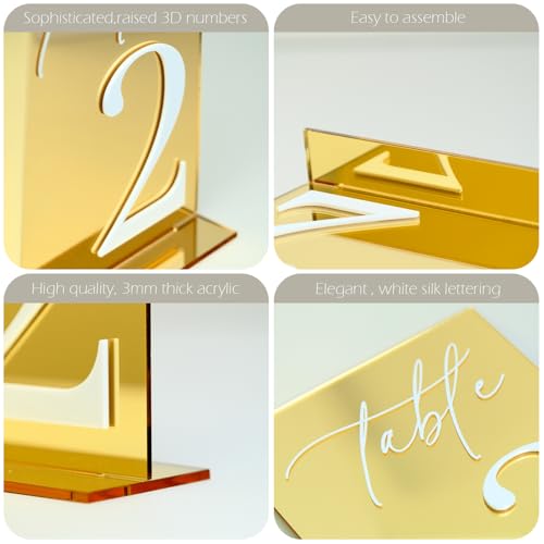 Acrylic Wedding Table Numbers 1-20 with Stands, 5"x7" Gold Mirror Acrylic Signs with 3D White Numbers, Gold Mirror Table Numbers for Wedding Reception, Anniversary, Event by HOODO - Used condition - Image 7