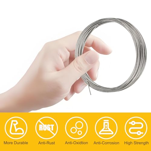 Image of Wire Rope,1 /16 inch Wire Rope,100FT Stainless Steel Cable with 50Pcs Crimping Sleeves,7x7 368lbs Breaking Strength for Garden Wire,Aircraft Cable (51, 100FT Wire Rope +50Crimping Sleeves)