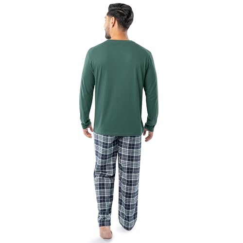 Image of Fruit of the Loom Men's Jersey Knit Top and Flannel Pant Pajama Sleep Set