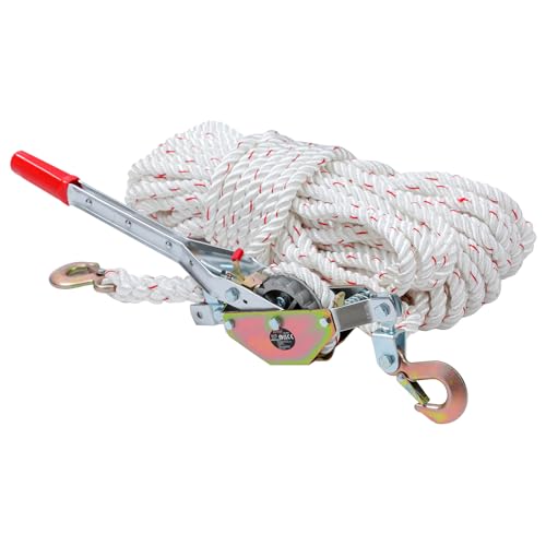 Image of KATSU Tools Heavy Duty Ratchet Rope Puller 30M x15mm, 3/4 Ton Capacity, 2 Steel Hooks, Come Along Winch, for Moving Boats Trailers, Transporting Logs, Tree Felling, Model 326011