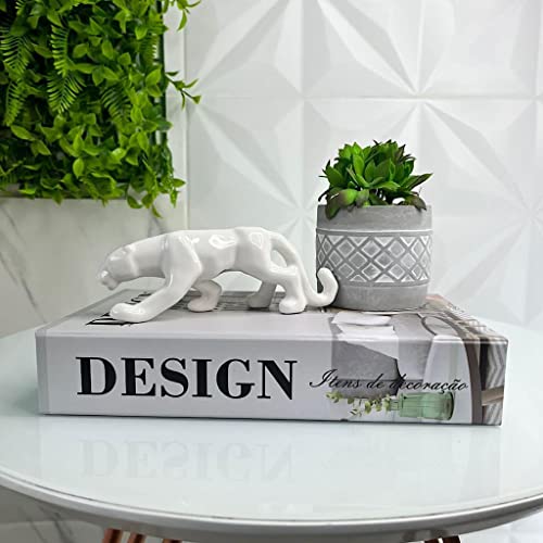 Kit decoração livro Design + vaso de cimento + pantera
