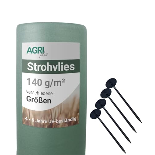 AGRI plus Strohvlies 9 8 x 12 5 m - mit 12 Kunststoffnägeln I 140 g/m Schutzvlies aus Polypropylen I Reißfestes Heuvlies für langfristigen Schutz I Abdeckvlies wetterfest & UV-beständig