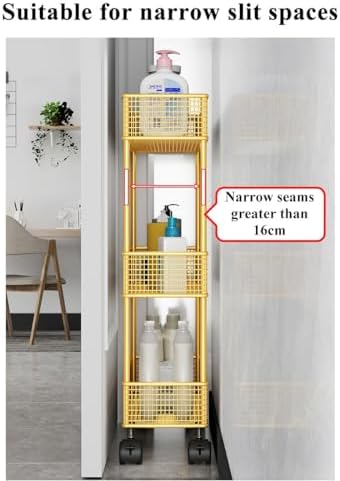 Slim Rolling Mesh Storage Cart - 3-Tier Mobile Shelving Unit with Drainage Design for Kitchen, Bathroom & Laundry - Narrow White Cart on Wheels for Easy Organization