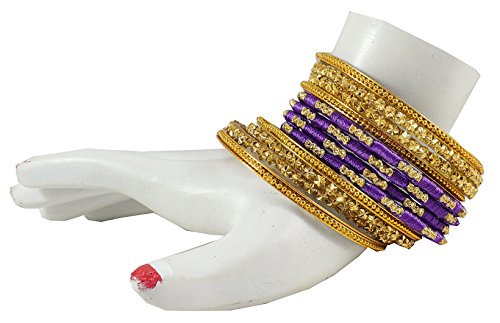 Image of NMII Purple Color Silk Thread & Glass Bangles Set For Girls & Women (Purple,2.6)