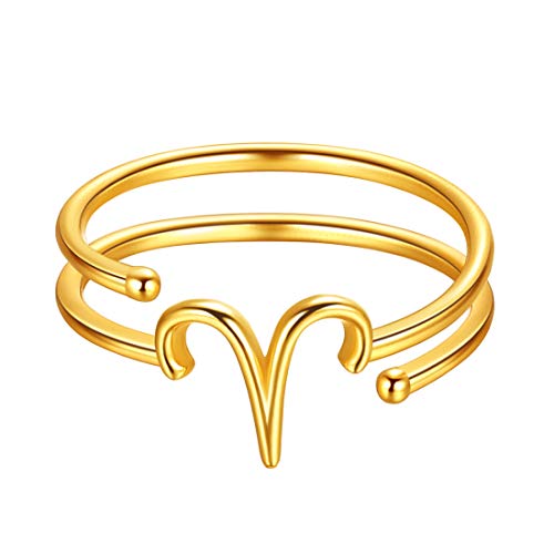 beautlace Aries Adjustable Ring Constellation Astrology 925 Sterling Silver Opening Statement 18K Gold Plated Horoscope Zodiac Ring for Women Men Teen Girls Jewelry Gift KR0019B-Y