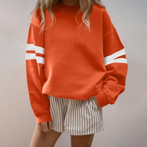 Women's Oversized Crewneck Sweatshirt Long Sleeve College Stripe Pullover - image 2