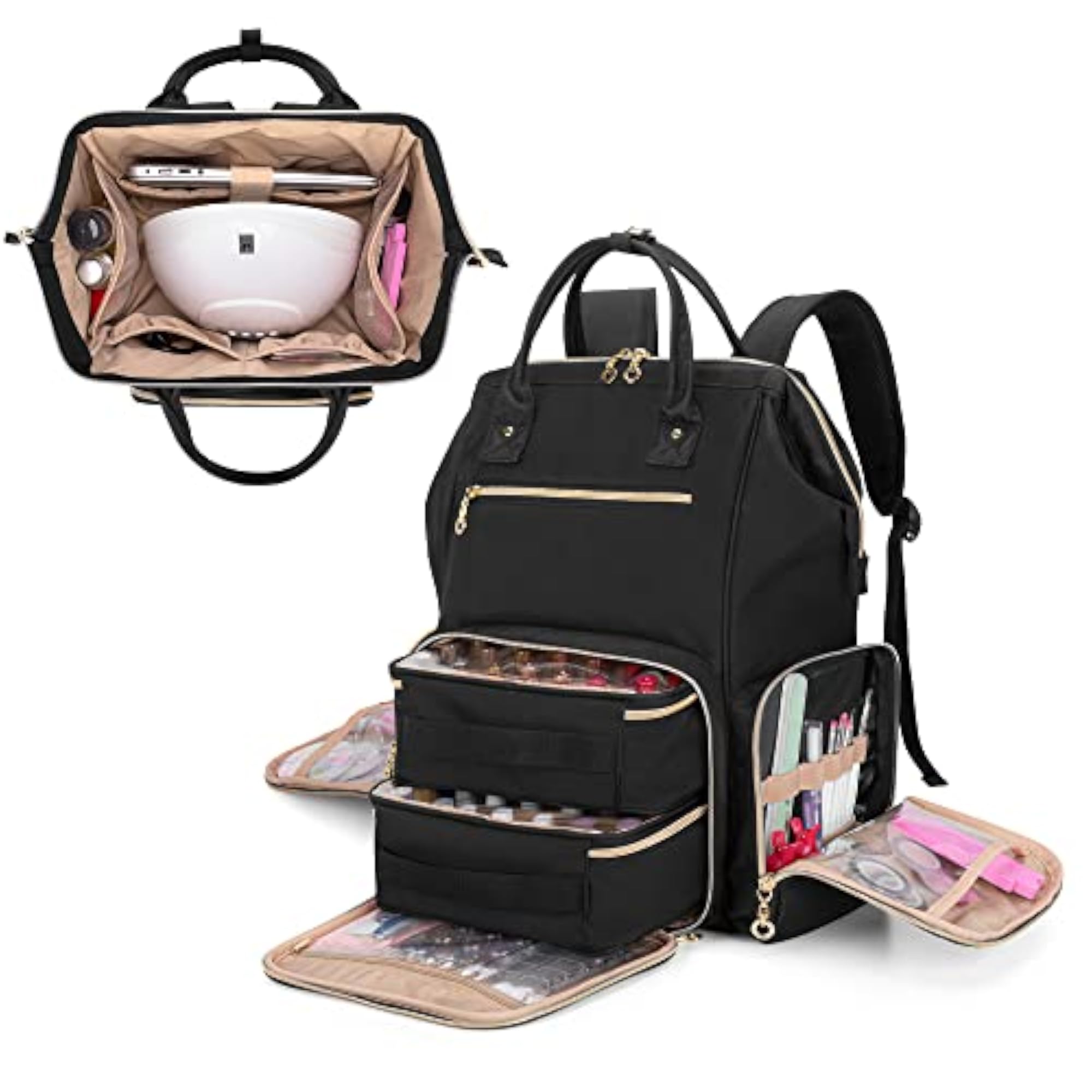 Nail Polish Organizer Backpack with Removable Pouches