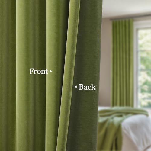 Image of Chartreuse Moss Green Velvet Curtains for Bedroom 96 Inches Long 2 Panels Maximalism Quirky Eclectic Vintage Bold Light Blocking Soundproof Thermal Drape for Living Room Mid Century Modern Psychedelic