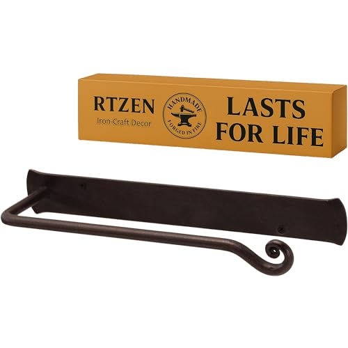 RTZEN Matte Black Hand Towel Holder for Bathroom - Handcrafted Farmhouse Wrought Iron Metal Kitchen Bar - Small Hand Towel Bar Hanger for Home or Office - Wall Mounted Rack Fits 10