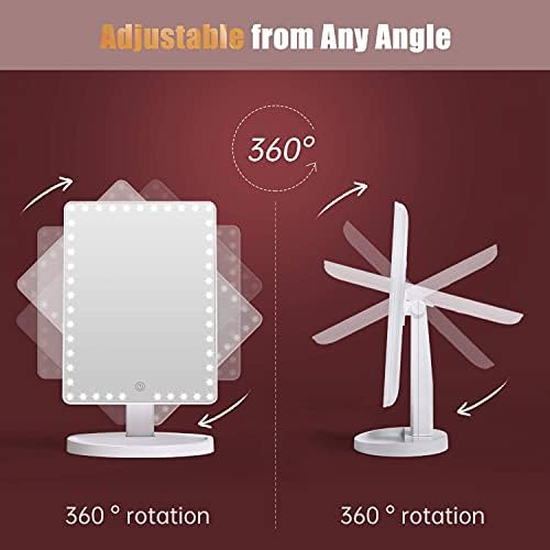Large Lighted Makeup Vanity Mirror with 45 LED Lights, Rechargeable Lithium Battery Light Up Mirror, 10X Magnification Touch Screen, 360° Rotation Portable Tabletop Cosmetic illuminated Mirror