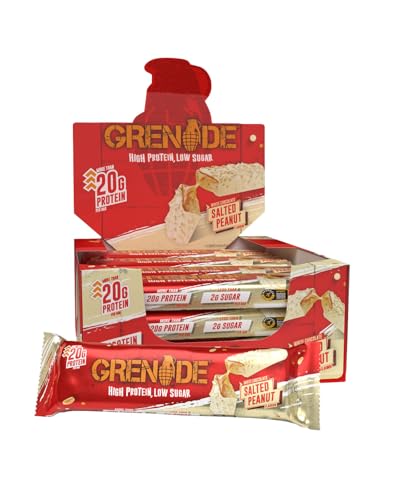 Grenade Barra de Proteína Baja en Azúcar   Sabor White Chocolate Salted Peanut, 12 x 60 g