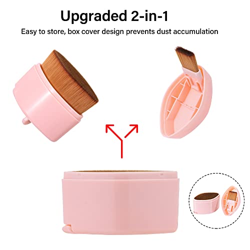 Foviupet 2 In 1 Liquid Foundation Makeup Brush - Portable Travel Size Flat Top Brush Face Blush Cosmetics Foundation Brush For Blending Flawless Finish Foundation Cream, With Protective Cover (Pink) #TOP1