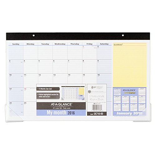 AT-A-GLANCE Monthly Desk Pad Calendar 2016, QuickNotes, Compact, 17-3/4 x 9-7/8 Inches (SK710-00)