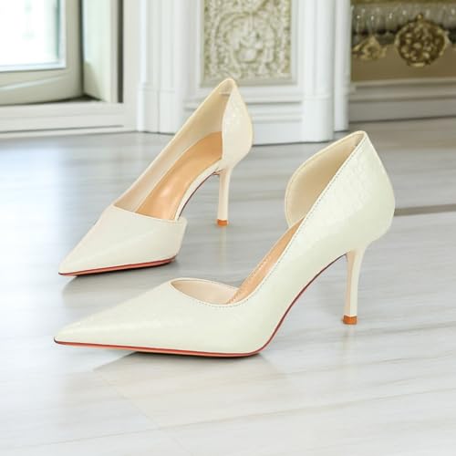 JOEupin Women’s Mid Heel Slip on Pumps Pointed Toe Classic Fashion 3.14inch Party Stiletto Heels Dress Office Shoes2