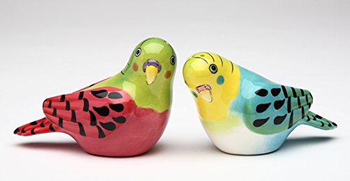 Cosmos Gifts 61546 Fine Ceramic Hand Painted Flights Of Fancy: Pink and Blue Parakeet Love Bird Salt and Pepper Shakers Set, 3-1/4" L -  7539841543