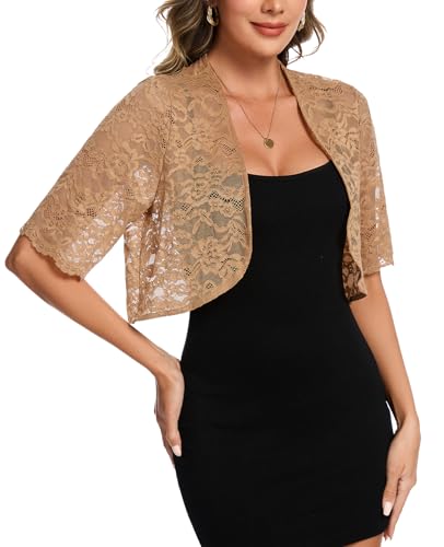 Image of MINTLIMIT Womens Floral Lace Bolero Half Sleeve Shrug Open Front Elegant Cropped Cardigan Shrugs for Evening Party Dresses