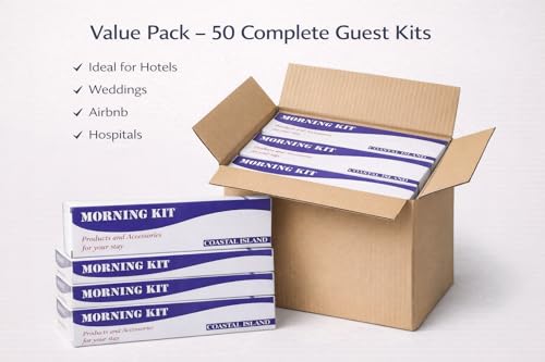Image of Sevenhills 50 Sets Morning Kit - Guest Toiletry Kit with Toothbrush, Toothpaste, Soap 15g, Hair & Body Wash 20ml, Comb - Hotel Guest Room Amenities, Wedding Return Gift, Travel Essentials for Airbnb, Hospitals, Resorts, Camps
