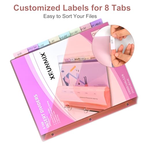 Bulk 12 Packs 8-Tab Binder Dividers with 2 Pockets, 96 Counts Binder Dividers Index for 3 Ring Binders, 8 Pastel Colors, US Letter Size (12) by XRUNMIX - Image 3