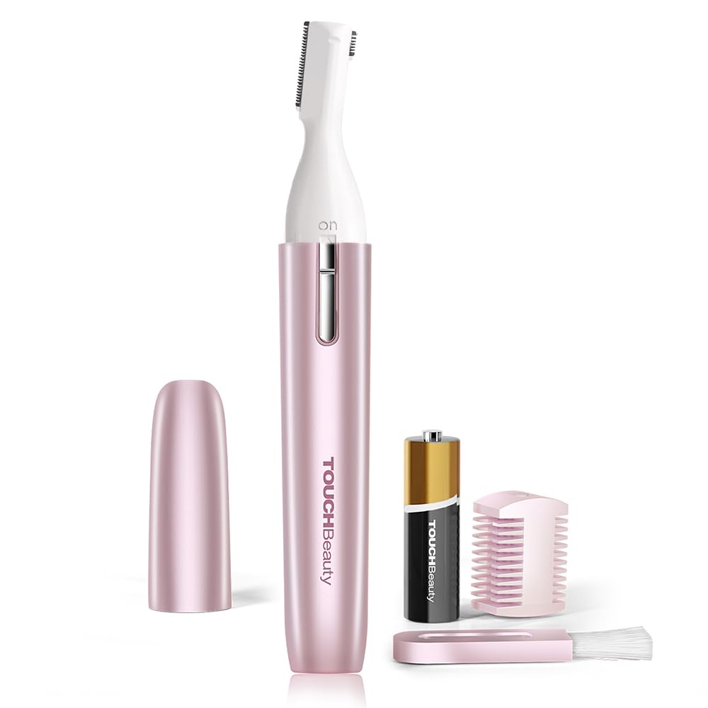 TOUCHBeauty Eyebrow Hair Trimmer for Women, Painless Precision Eyebrow Shaper, Pen-Shaped Hair Remover Razor for Face Chin Neck, Upper-Lip, Peach-Fuzz Mini Sized Battery-Operated Rose Color 1658A