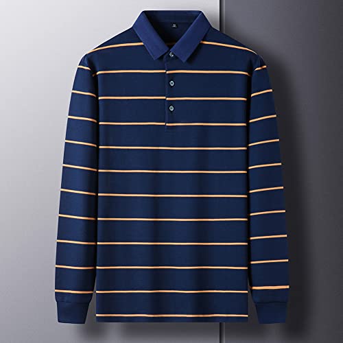 Mens Casual Cotton Striped Slim Fit Long Sleeve Collared T Shirt Polo Shirts4