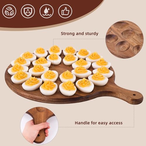 Hansgo HH0286 Deviled Egg Platter, Wooden Deviled Egg Tray 24 Holes Round Egg Holder Charcuterie Board Easter Deviled Egg Carrier thumb #3