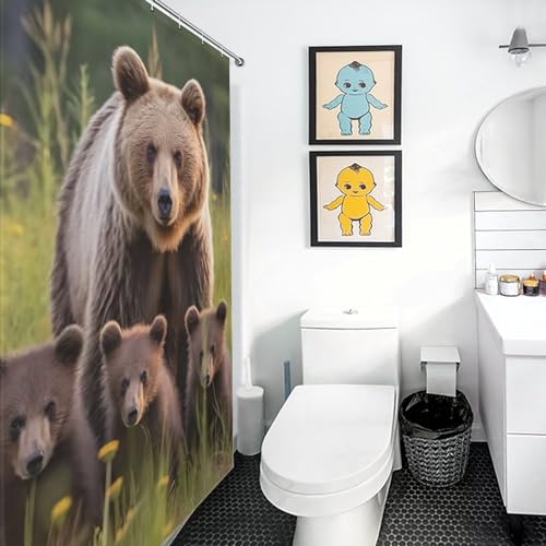 Rideau de douche ours en tissu lavable imperméable 168x183 cm - 3