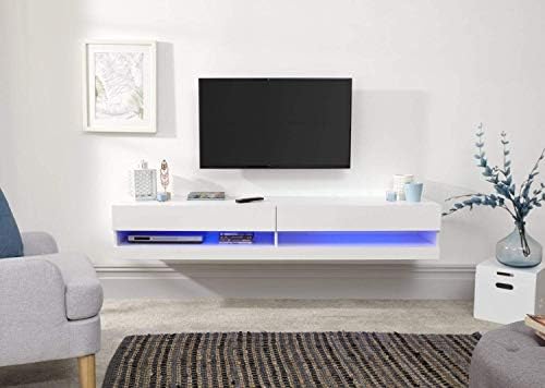 Galicia Wall Mounted Gloss TV Unit with LED - 150cm White