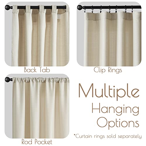 Jinchan Curtains For Living Room Linen Textured Curtains 63 Inches Long 2 Panel Beige Farmhouse Curtains Casual Weave Back Tab Drapes Light Filtering Window Curtain Set Beige #TOP5