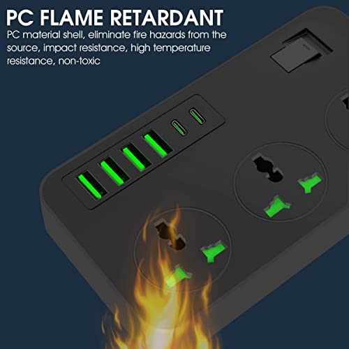 Image of Extension Board, Power Strip with 20W Fast PD /Type C, 2500W 10A Extension Cord with 3 Universal Socket, 38W USB Fast Charging Ports (2 * 20W PD+3*QC 3.0) for Home Office