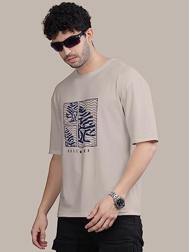 Image of BULLMER Trendy Front and Back Printed Oversized Round Neck T-Shirt for Men - Pack of 2