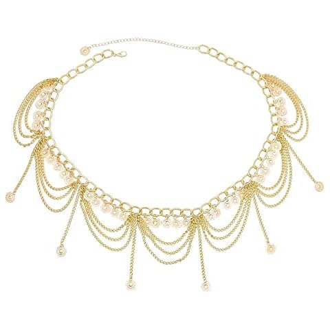 idealway Vintage Waist Chain Hollow Carving Rhinestone Crystal Body Chain Summer Beach Body Waist Chain Jewelry (A Coin Gold) Cover