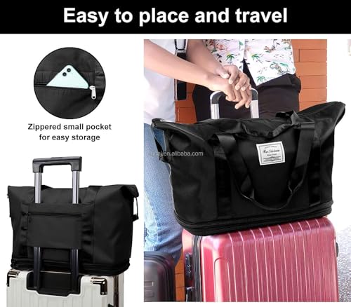 Image of Yatee Foldable Trolley Travel Bag with Wheels for Women & Men, Expandable Rolling Duffel Bag, Large Capacity Lightweight Luggage, Waterproof Carry Tote with Detachable Wheels for Travel