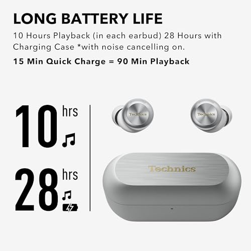 Technics Reference Class Hi-Fi Wireless Ear Buds, Dolby Atmos with Head Tracking, Adaptive Noise Cancelling, 3 Device Multipoint, 10-Hr Battery, Wireless Charging, Improved Fit, EAH-AZ100-S(Silver) by Technics - Image 8