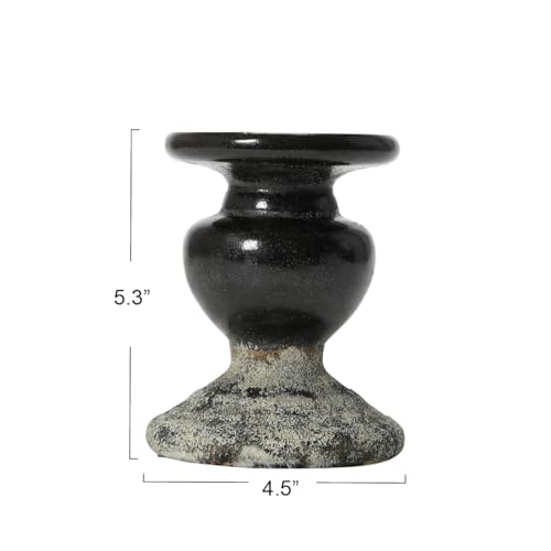 Image of Creative Co-Op 2-Tone Sculptural Terracotta Pillar Candle Holder, Distressed Black