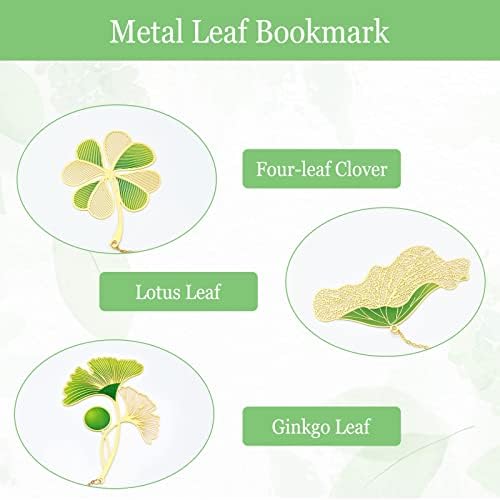 Mardiko Pendant Metal Bookmark, 3 Pcs Classical Leaf Book Mark with Box, Personalised Bookmarks for Women Men Teacher Children Reader, Green