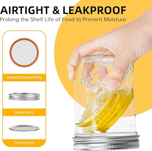 Image of ALEITO Wide Mouth Mason Jars 500ml with Lids [2 Pack], Canning Jars with Metal Airtight Lids and Bands, 16 oz Glass Jars for Fermenting, Pickling, Freezing, Preserving, Meal Prep, Jar Decor