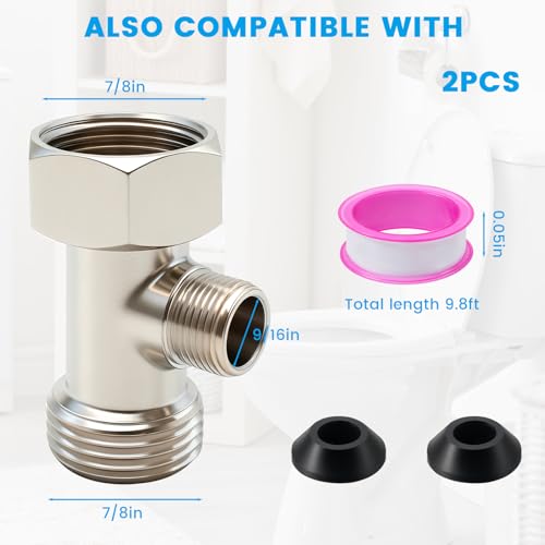 2 Pcs Bidet T Adapter, 7/8\"x7/8\"x3/8\" Toilet Faucet Splitter, 3 Way T Valve Connector Universal Metal T-Adapter for Shower Toilet Bidet Attachment, Valve Hose Fitting Replacement Parts Accessories - Thumbnail 2