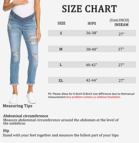 Foucome Women's Maternity Ripped Boyfriend Jeans Distressed Jeans Stretch Jeans With Hole (Blue, M) #TOP4