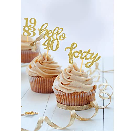 Gold Glitter 40Th Birthday Cupcake Toppers 40Th Birthday Celebrating Party Decorations - Set Of 24 #TOP4