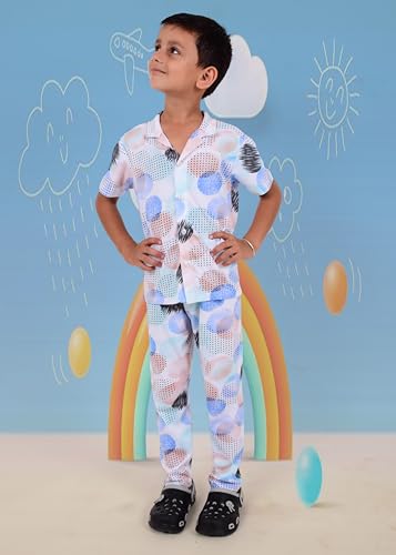 Image of 3BROS Unisex Pure Cotton Short Sleeve Kids Night Dress for Boys & Girls Nightwear /Sleepsuit /Sleepwear /Loungewear Night Suit for Boys and Girls Top and Pyjama Combo Set | JB20HS6031-Parent