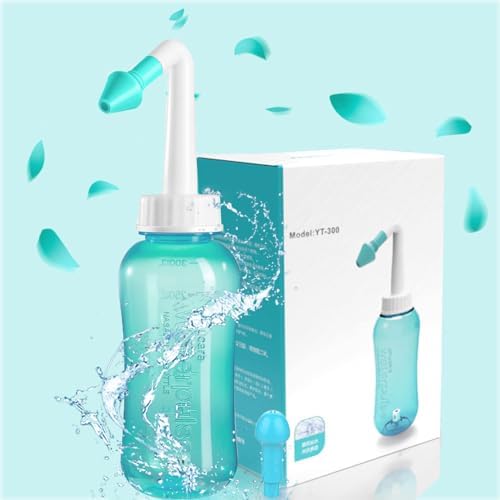 HANNEA Jal Neti Pot 300ML Nasal Wash Sinus Rinse Bottle with 2 Nozzles