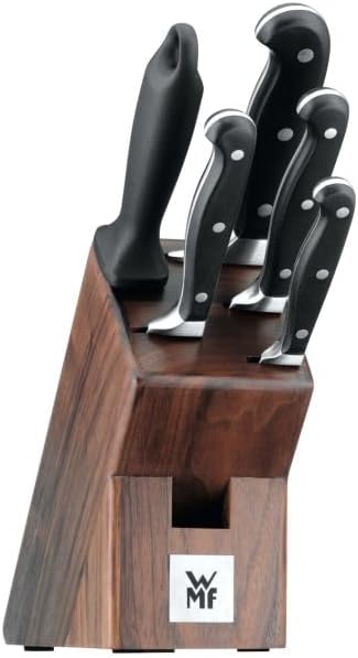 WMF Spitzenklasse Plus Performance Cut Double Serrated Blade Walnut Wood Knife Block, 38 x 20.5 x 10 cm, Multi-Colour