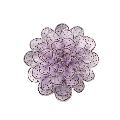 Image of Rhinestone Camellia Flower Big Brooch Lapel Pins for Women Fashion Crystal Fabric Floral Brooches Pin for Dresses Suit Accessories Jewelry Boutonniere Corsage Wedding Party 140mm