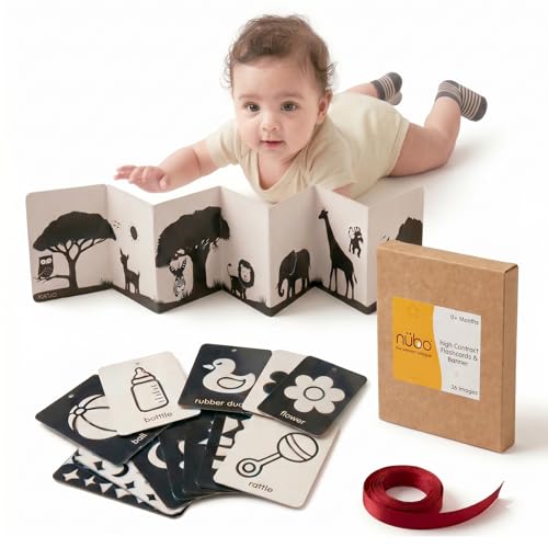 Image of Nubokind Flash Cards for New Born Baby (2-in-1 Combo) | High Contrast Flash Cards for 0-3 Months | Tummy Time Banner Toys for Newborns 0-6 Months & Older
