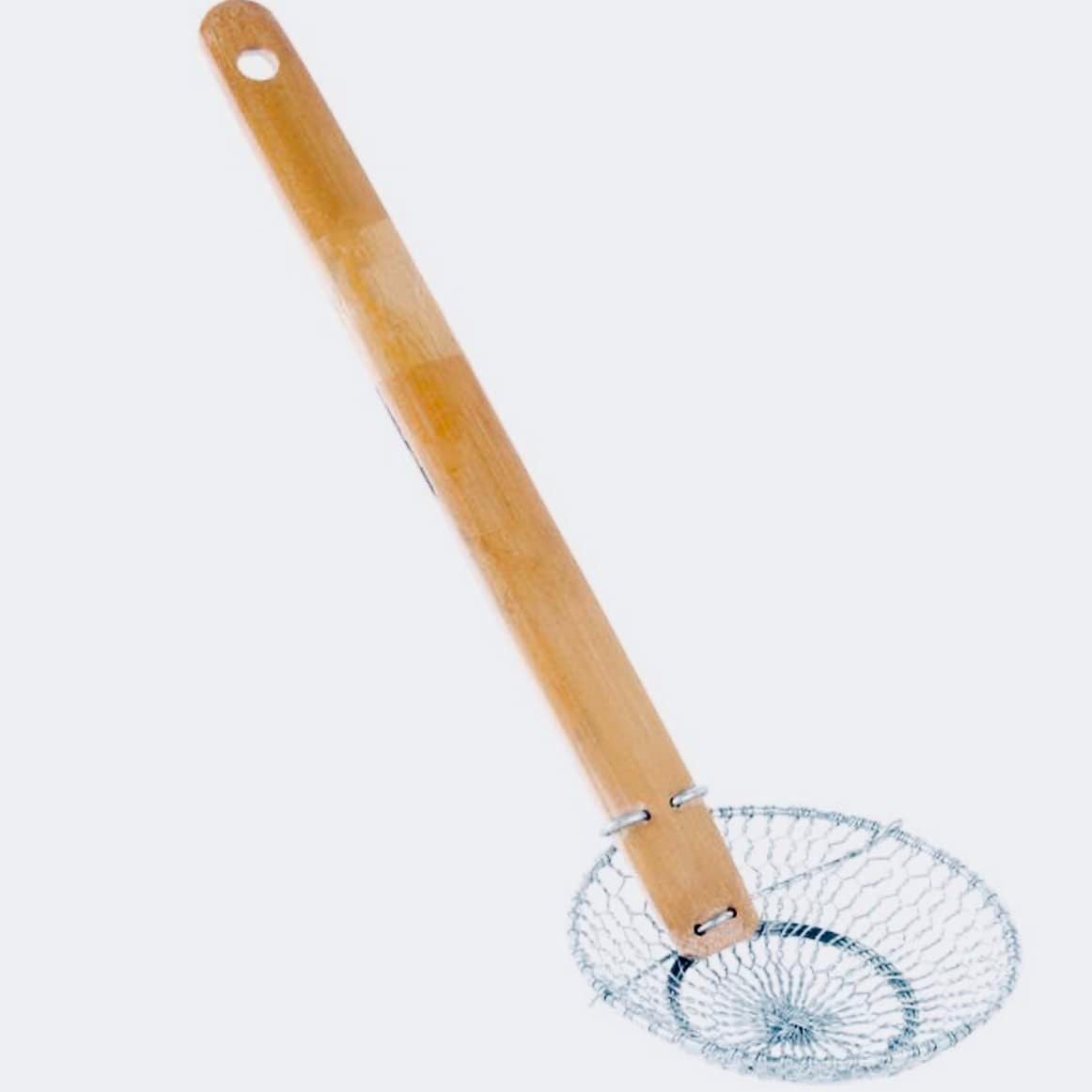 12-Inch Galvanized Steel Spider Strainer – Fine Mesh Skimmer with Natural Bamboo Handle for Cooking & Frying Ideal for Home & Professional Kitchens