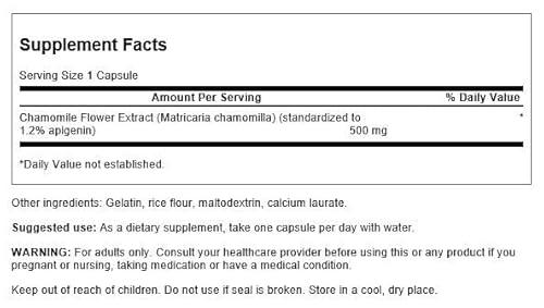 Swanson Chamomile Flower Extract 500 Milligrams Standardized To 1.2% Apigenin 6 Mg Per Capsule 60 Capsules #TOP1