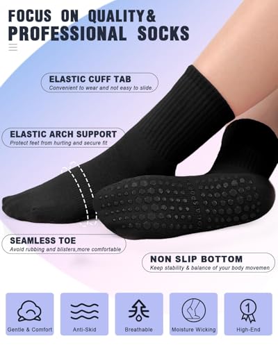 yeuG Non Slip Pilates Socks with Grips for Women, Grip Socks for Yoga Ballet Barefoot Workout Anti Skid Athletic Socks, S-M